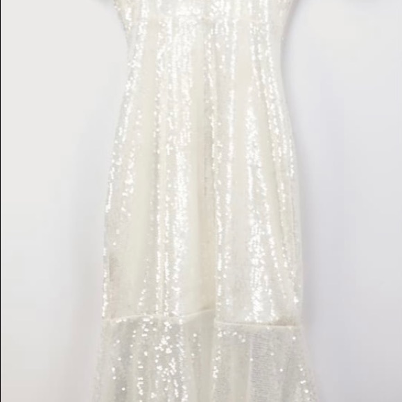 Maximum Sparkle White Sequin Flutter Sleeve Midi Dress - Picture 8 of 9